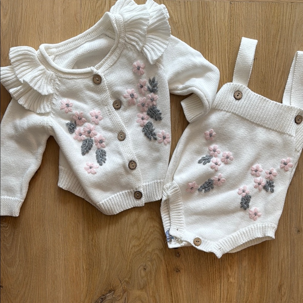 White Floral Knit Baby Set